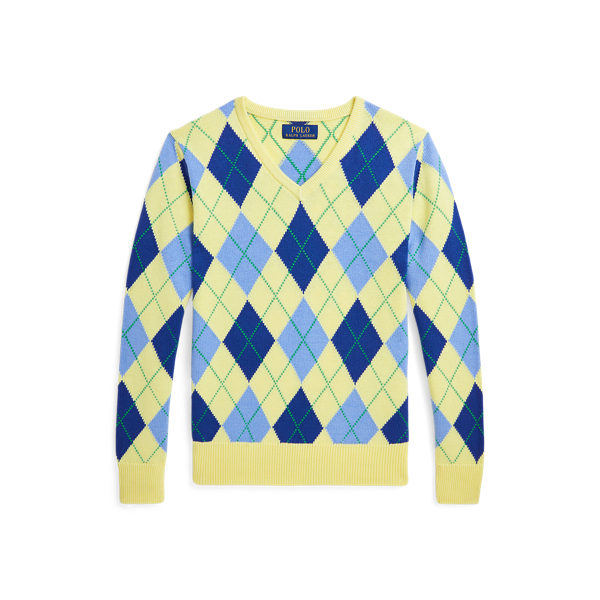 Argyle Cotton V-Neck Sweater