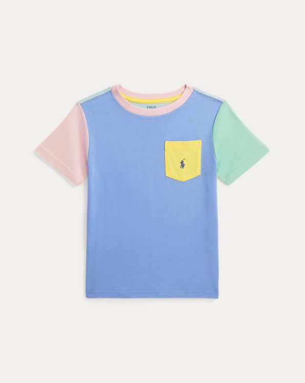 T-shirt bolso algodão e blocos de cores