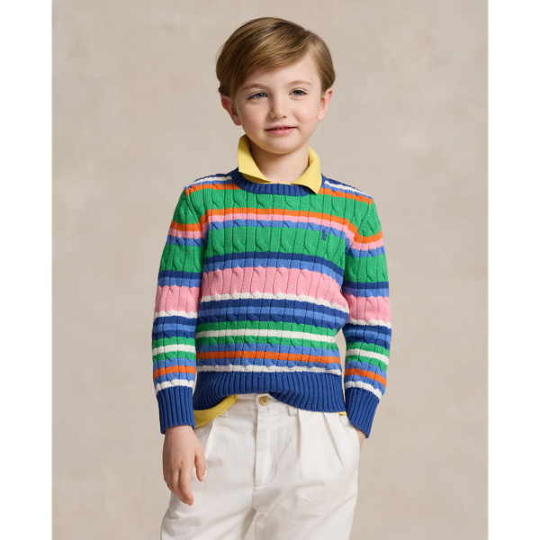 Striped Cable-Knit Cotton Sweater