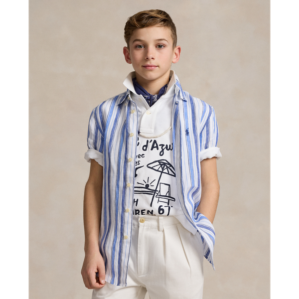 Striped Linen Short-Sleeve Shirt Boys 8-18 1
