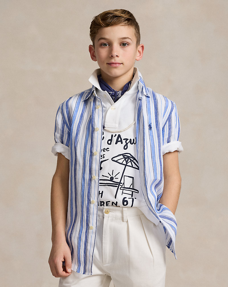 Striped Linen Short-Sleeve Shirt Boys 8-18 1