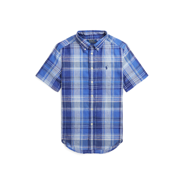 Plaid Linen Short-Sleeve Shirt