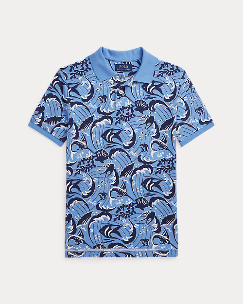 Reef-Print Cotton Mesh Polo Shirt