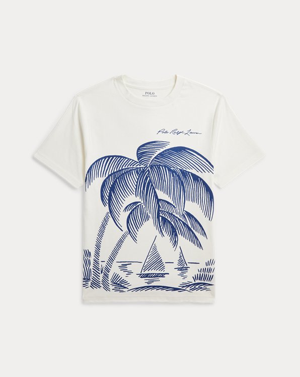 Baumwolljersey-T-Shirt mit Strandmotiv