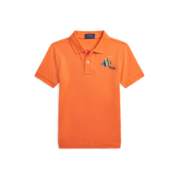 Fish-Embroidered Cotton Mesh Polo Shirt Boys 2-7 1