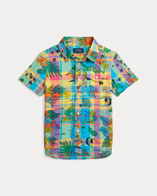 Tropical-Print Cotton Madras Shirt