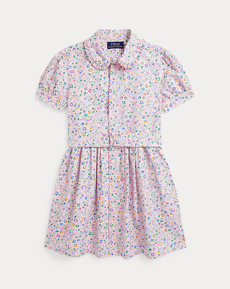 Belted Floral Cotton Oxford Dress Girls 2-6x 1