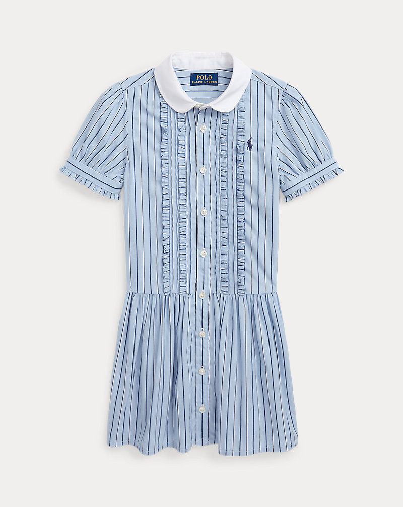 Striped Ruffled Cotton Poplin Shirtdress Girls 2-6x 1