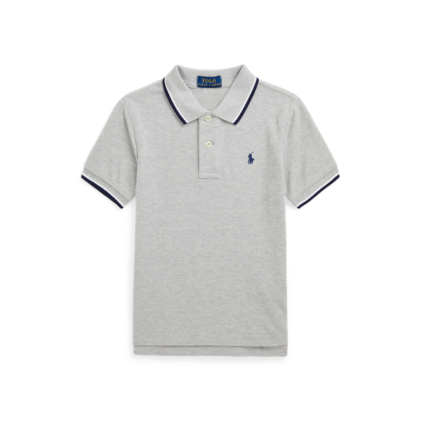 Striped-Trim Cotton Mesh Polo Shirt