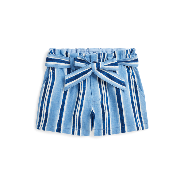 Belted Striped Linen Paperbag Short Girls 2-6x 1
