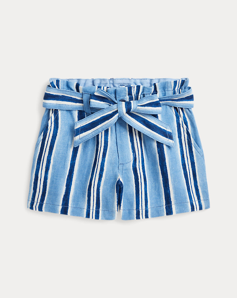 Belted Striped Linen Paperbag Short Girls 2-6x 1