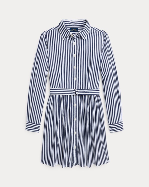 Striped Belted Cotton Poplin Shirtdress