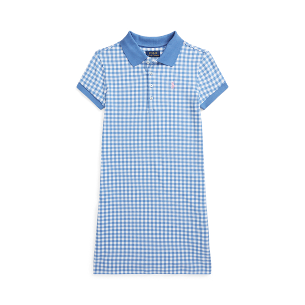 Gingham Stretch Mesh Polo Dress