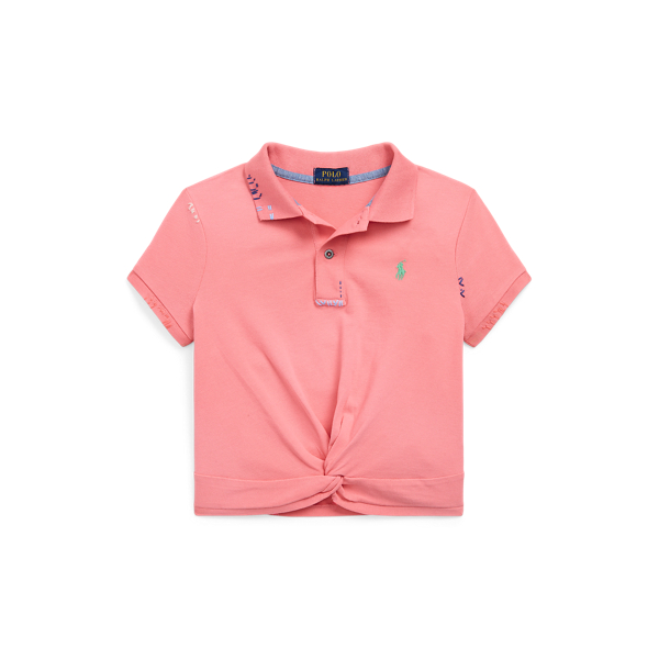 Twist-Front Stretch Mesh Polo Shirt