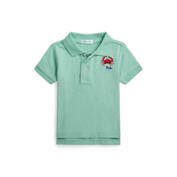 Fish-Embroidered Cotton Mesh Polo Shirt Baby Boy 1