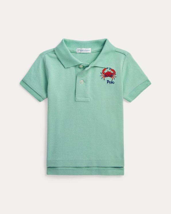 Fish-Embroidered Cotton Mesh Polo Shirt