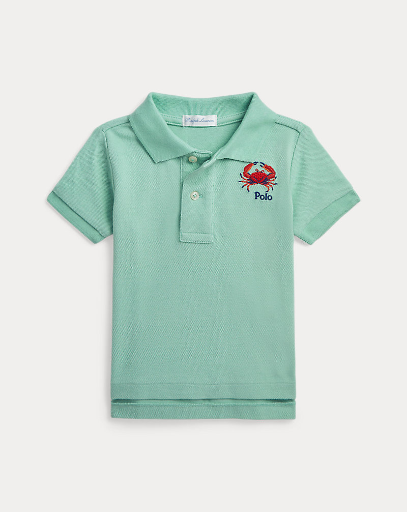Fish-Embroidered Cotton Mesh Polo Shirt Baby Boy 1