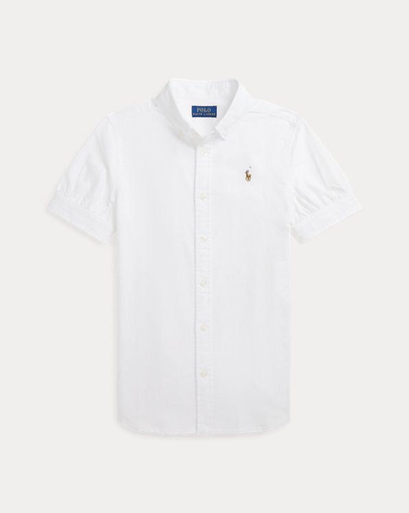 Camisa de manga curta Oxford de algodão