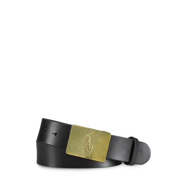 VTG Lauren Ralph Lauren Pheasant Buckle Black Leather Belt Gold Small