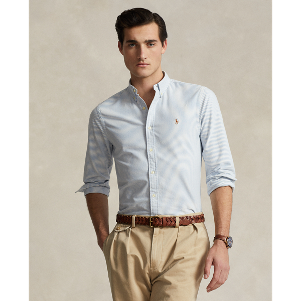 Slim fit gestreept Oxford overhemd