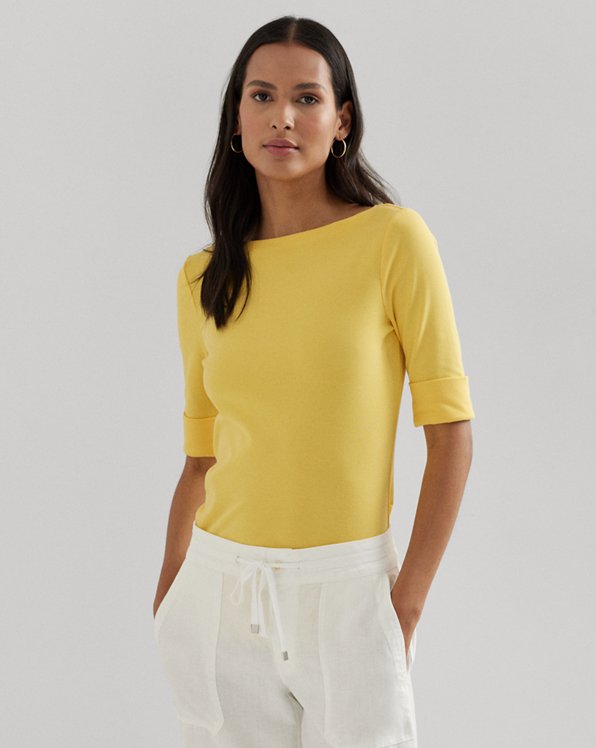 Stretch Cotton Boatneck Tee
