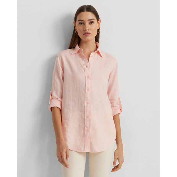 Relaxed Fit Linen Roll Tab–Sleeve Shirt