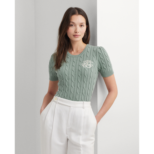 Cable-Knit Cotton Short-Sleeve Sweater Lauren 1