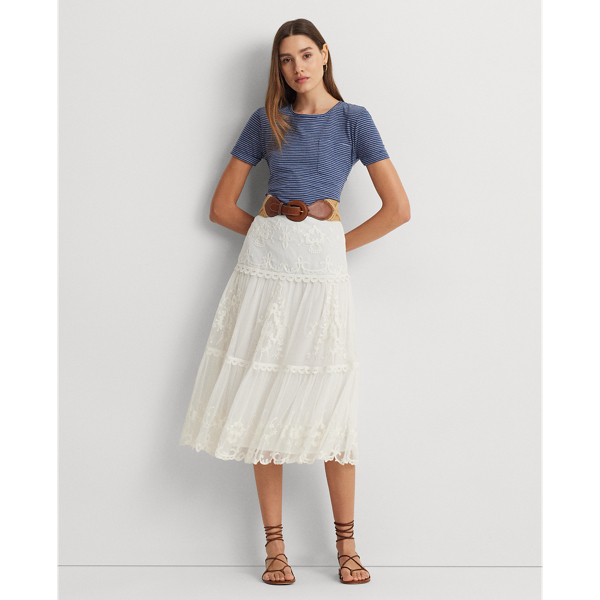 Embroidered Mesh Tiered Skirt