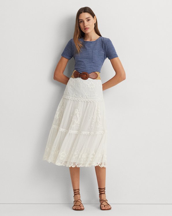 Embroidered Mesh Tiered Skirt