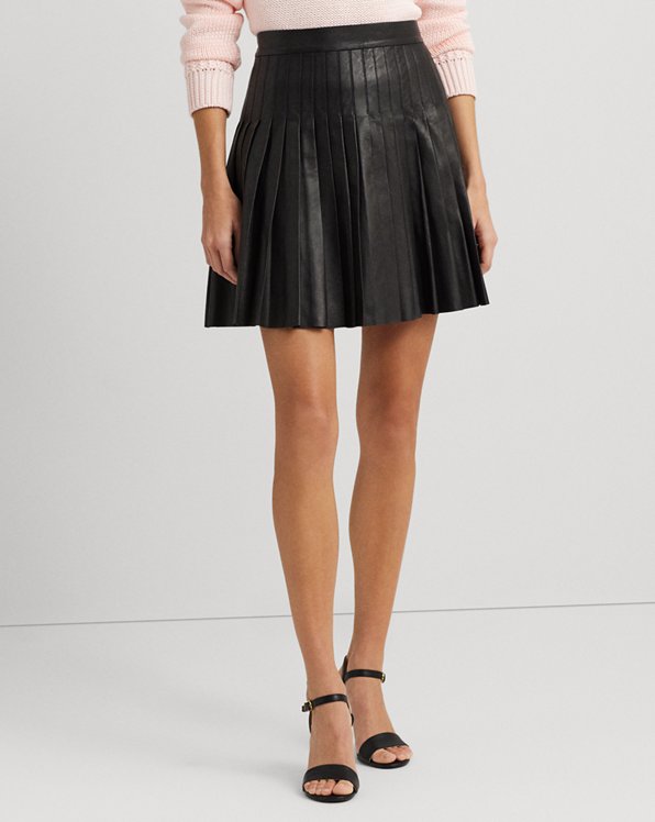 Pleated Stretch Leather Miniskirt