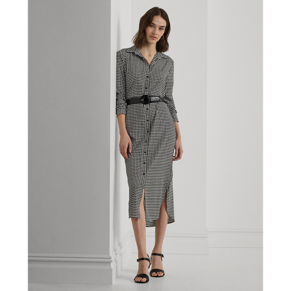 Houndstooth Belted Crepe Shirtdress Lauren 1