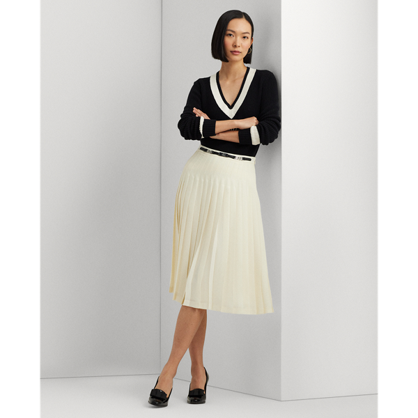 Belted Pleated Georgette Skirt Lauren 1