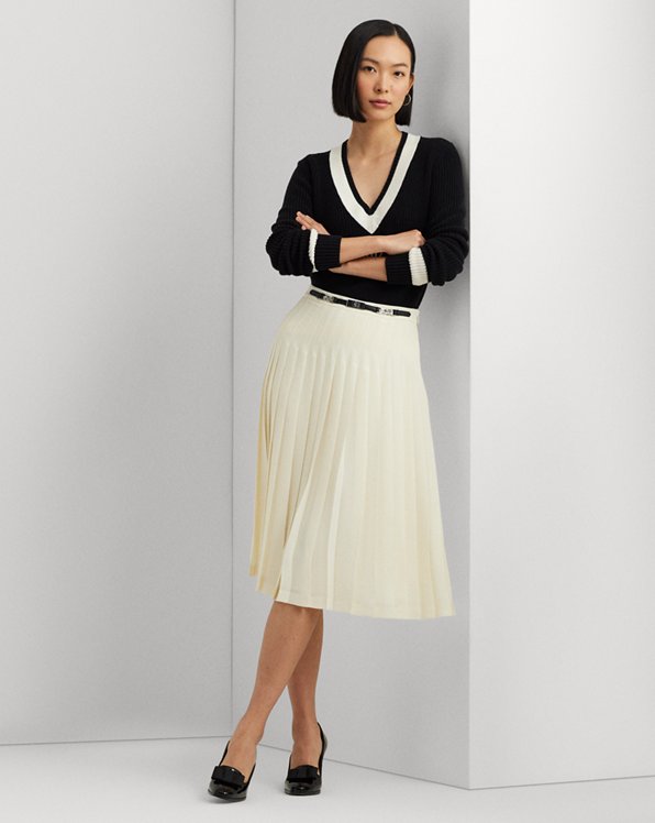 Belted Pleated Georgette Skirt
