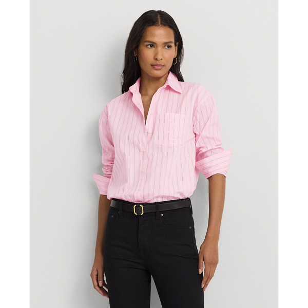 Ralph Lauren Women's Striped Broadcloth Shirt Purple M