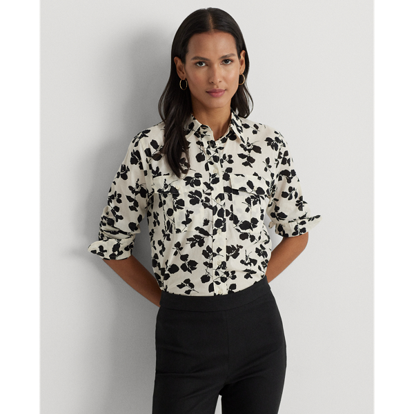 Classic Fit Leaf-Print Voile Shirt