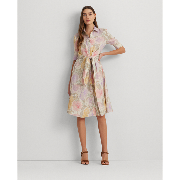 Floral Tie-Front Linen Shirtdress