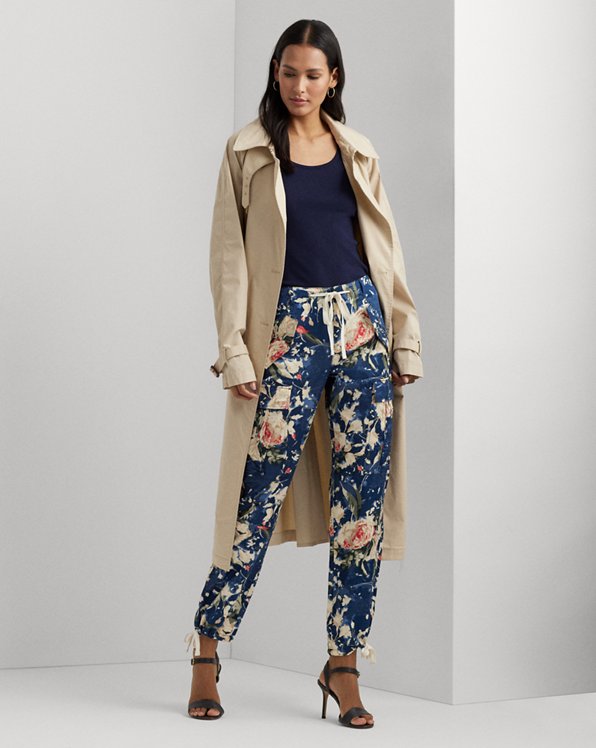 Floral Shantung Cargo Ankle Pant