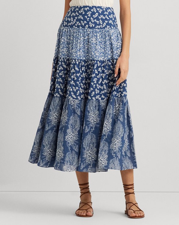 Patchwork Floral Voile Tiered Skirt