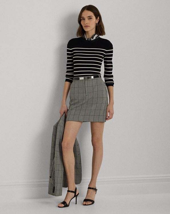 Glen Plaid Tweed Pencil Miniskirt