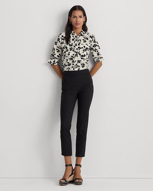 High-Rise Cotton-Blend Cropped Pant