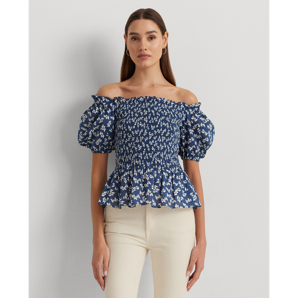 Blusa peplo de voile de algodão floral Lauren 1