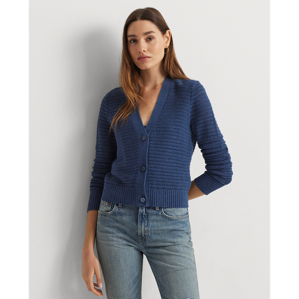 Linen-Cotton V-Neck Cardigan Lauren 1