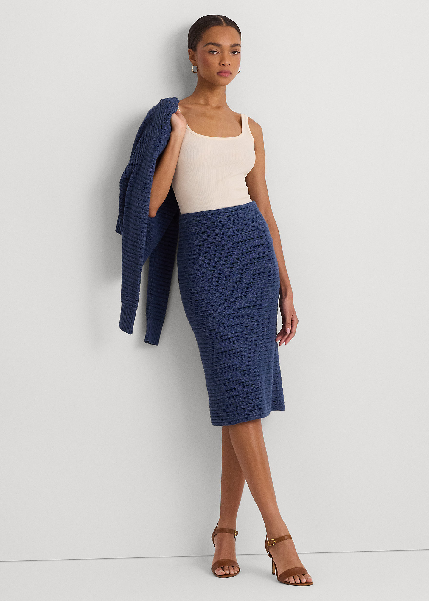 Linen-Cotton Sweater Pencil Skirt