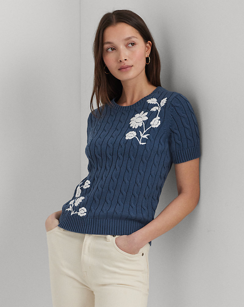Floral Cable-Knit Short-Sleeve Jumper Lauren 1