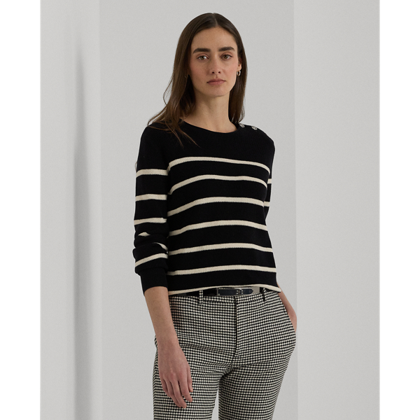 Striped Combed Cotton Crewneck Sweater Lauren 1