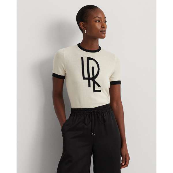 Two-Tone Logo Short-Sleeve Sweater Lauren 1