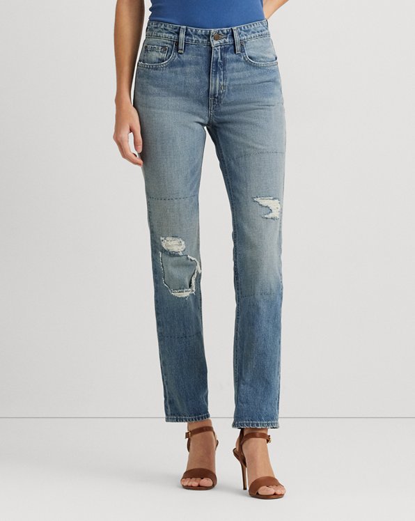 Distressed High-Rise Straight Ankle Jean