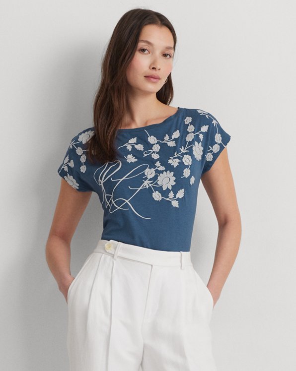 T-shirt de malha com bordado floral