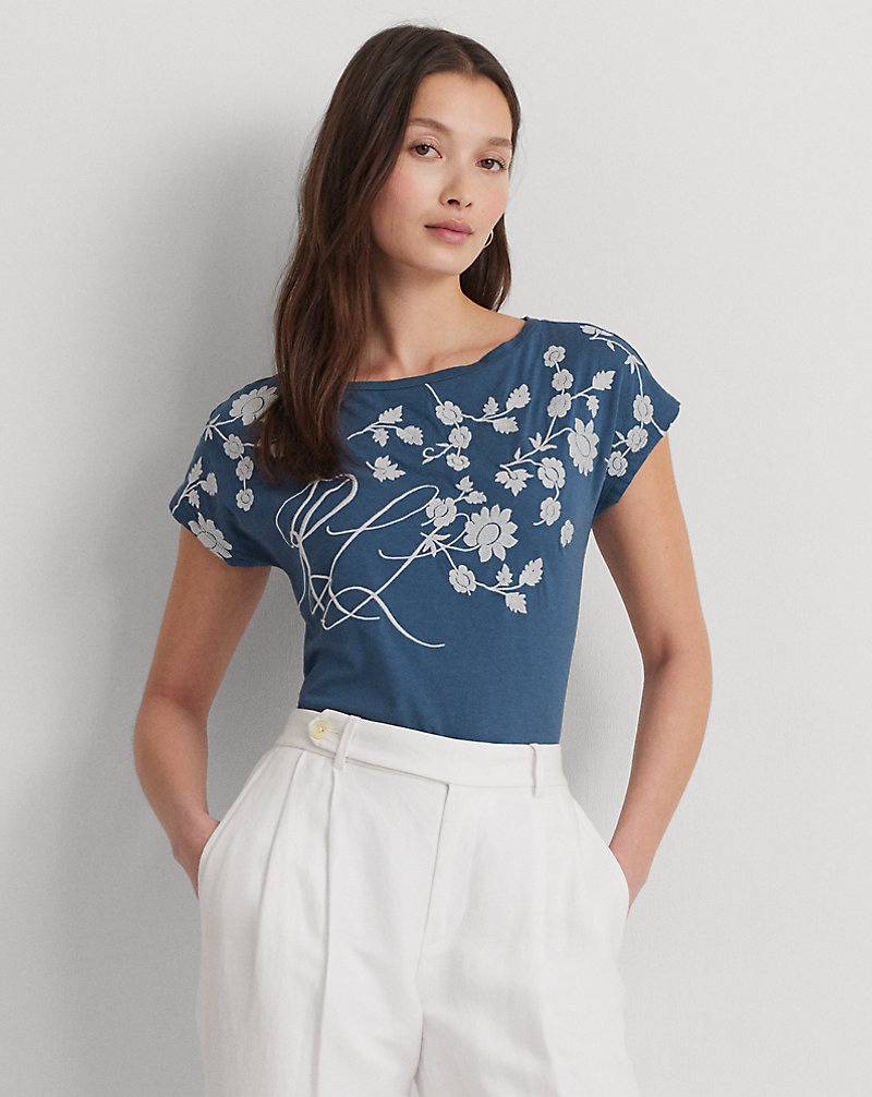 Floral-Embroidered Jersey Tee Lauren 1