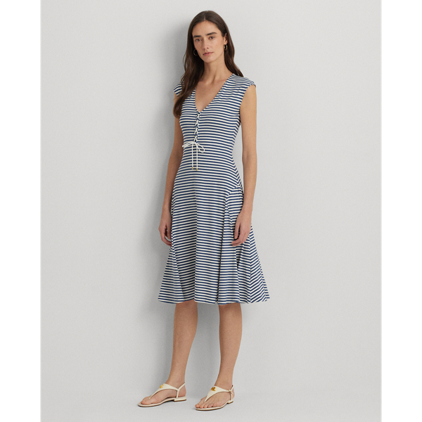 Striped Cotton Blend Jersey Dress Lauren 1